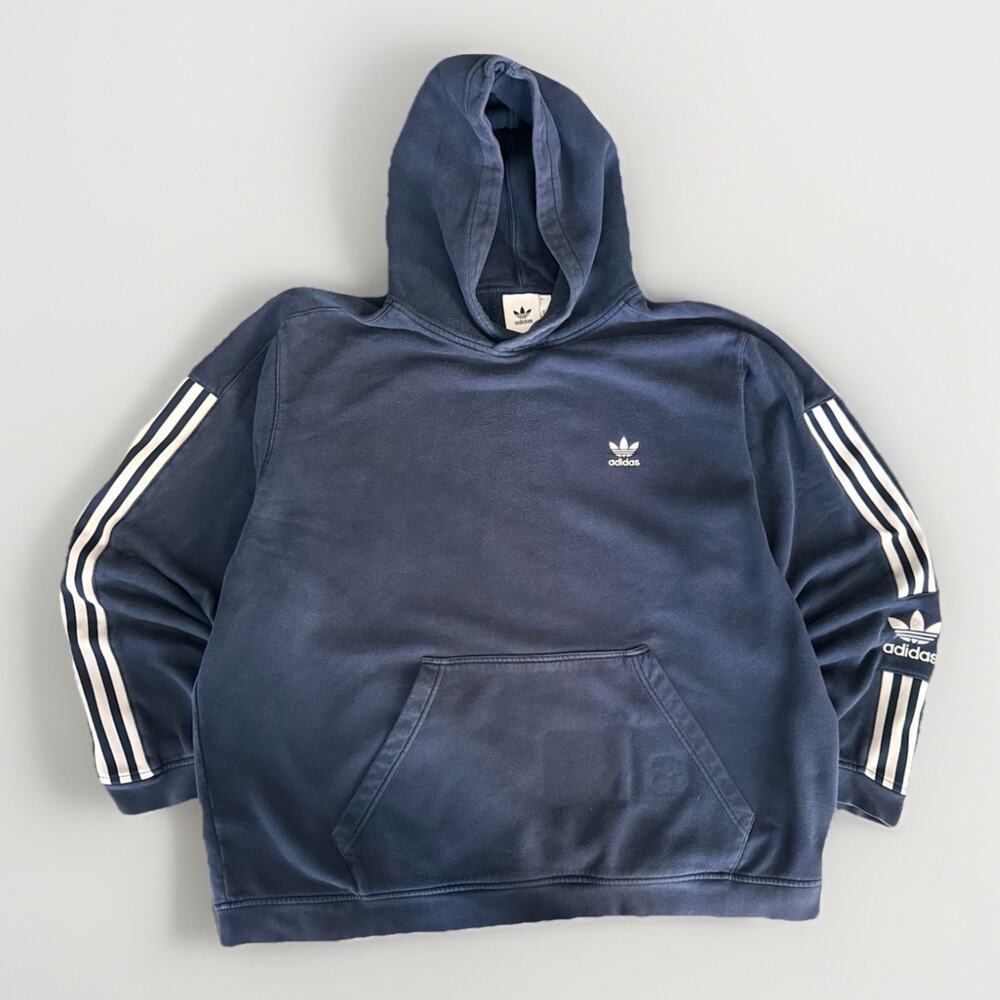 Adidas Originals Men's Navy Blue Pullover Hoodie - Trefoil Sleeve Logo - Size XL